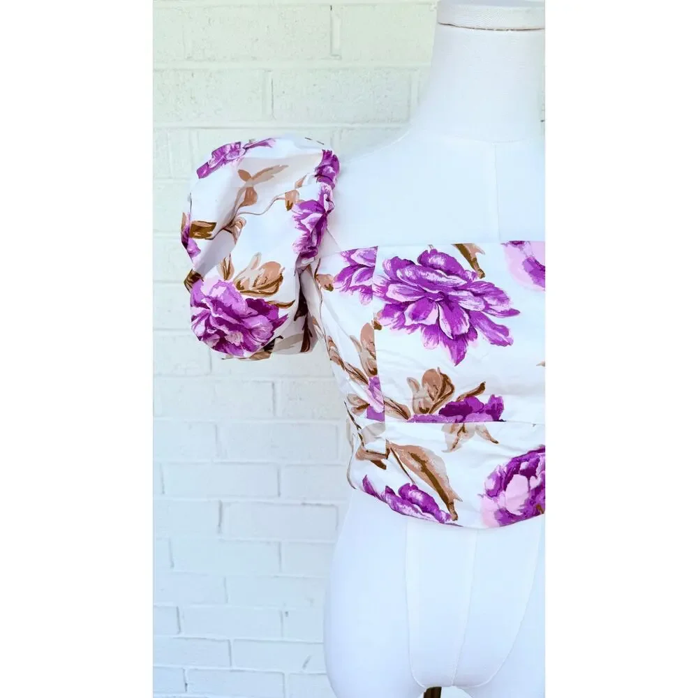 Abercrombie Floral Puff Sleeve Crop Top Medium NWT Cottagecore Summer